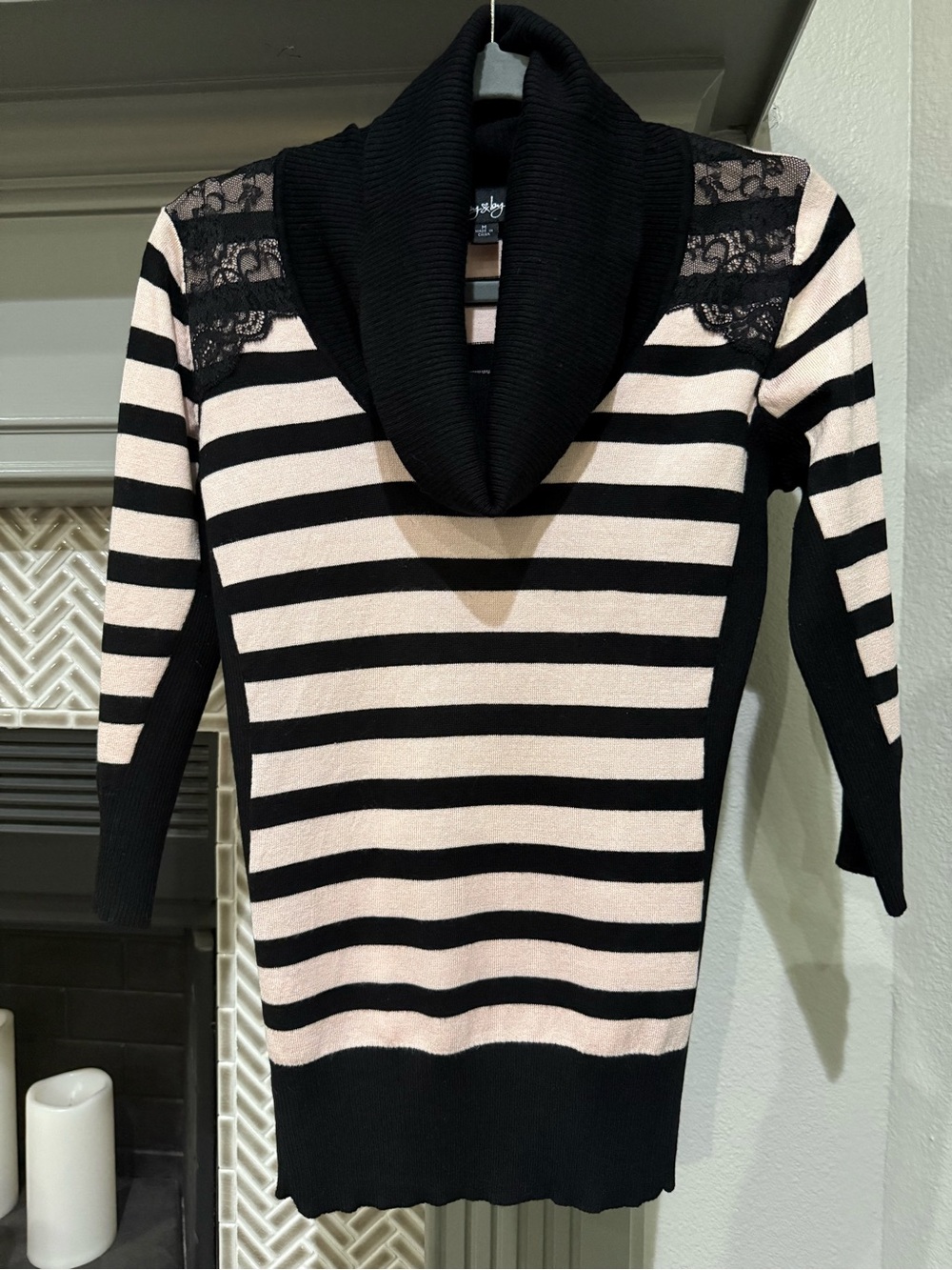 by & by Black and Cream Striped Cowl Neck Sweater
